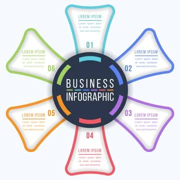 Circle Infographic design 6 Steps, objects, elements or options business info Stock Illustration