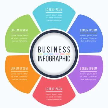 Circle Infographic design 6 Steps, objects, elements or options business info 库存插图