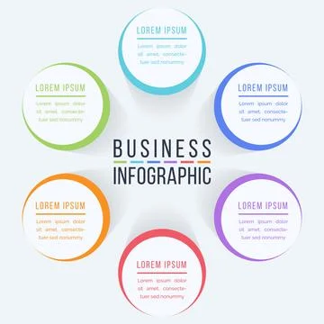 Circle Infographic design 6 steps, objects, elements or options business info Illustrazione stock