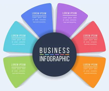 Circle Infographic design 6 steps, objects, elements or options infographic Stockillustratie