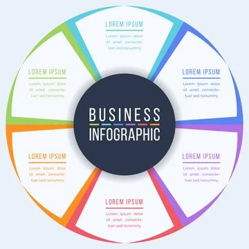 Circle Infographic design 6 steps, objects, elements or options infographic 库存插图