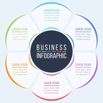 Circle Infographic design 6 steps, objects, elements or options infographic Stock Illustration