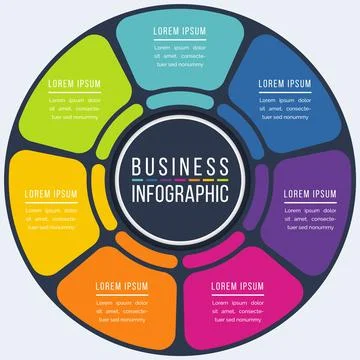 Circle Infographic design 7 Steps, objects, elements or options business info Stock Illustration