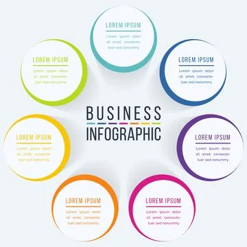 Circle Infographic design 7 steps, objects, elements or options business info Illustrazione stock