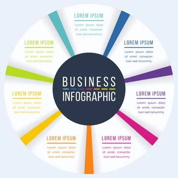 Circle Infographic design 7 Steps, objects, elements or options business info Illustrazione stock