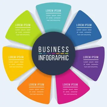 Circle Infographic design 7 steps, objects, elements or options infographic 스톡 일러스트