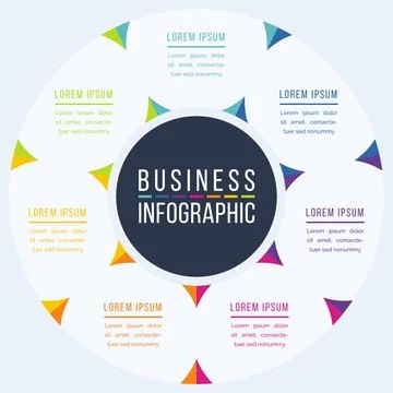 Circle Infographic design 7 steps, objects, elements or options infographic Stock Illustration