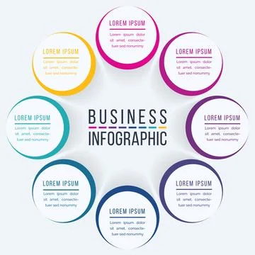 Circle Infographic design 8 steps, objects, elements or options business info Illustrazione stock