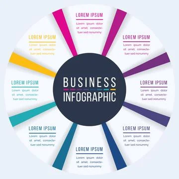 Circle Infographic design 8 Steps, objects, elements or options business info Stock Illustration