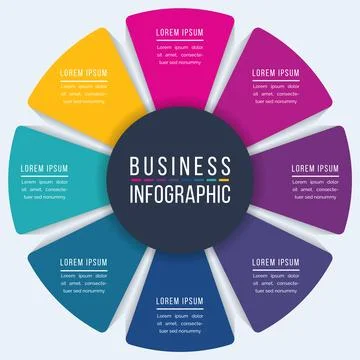 Circle Infographic design 8 steps, objects, elements or options infographic 库存插图