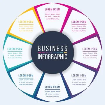 Circle Infographic design 8 steps, objects, elements or options infographic Stock Illustration