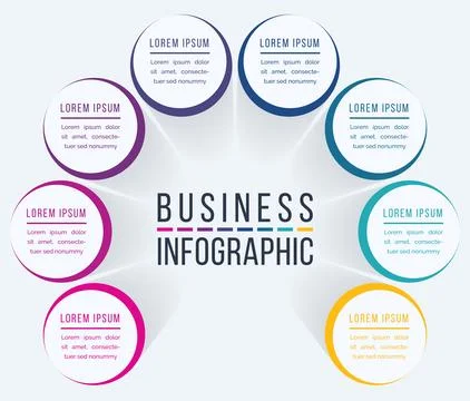 Circle Infographic design 8 steps, objects, elements or options business info Illustrazione stock