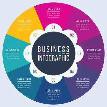 Circle infographic design 8 steps Ilustração Stock