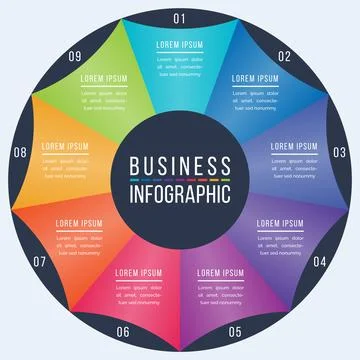Circle Infographic design 9 options information Stock Illustration