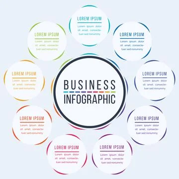 Circle Infographic design 9 Steps, objects, elements or options infographic info 스톡 일러스트