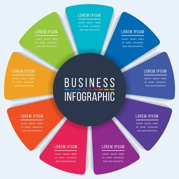 Circle Infographic design 9 steps, objects, elements or options infographic Illustrazione stock