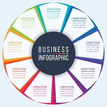 Circle Infographic design 9 steps, objects, elements or options infographic Illustrazione stock
