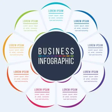 Circle Infographic design 9 steps, objects, elements or options infographic Stock Illustration