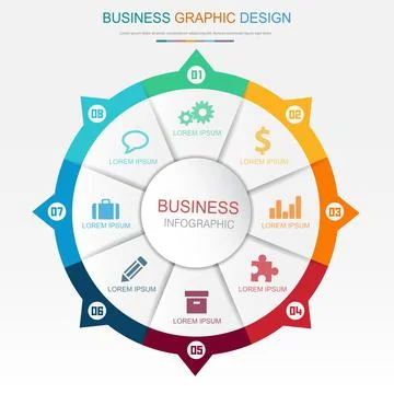 Circle Infographic Elements with business icon on full color background circl Stock Illustration