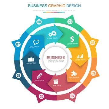 Circle Infographic Elements with business icon on full color background circl Stock Illustration