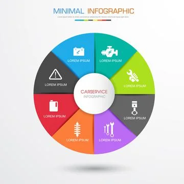 Circle Infographic Elements with car service icon on full color background ci Stock Illustration