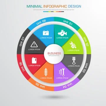 Circle Infographic Elements with car service icon on full color background ci Stock Illustration