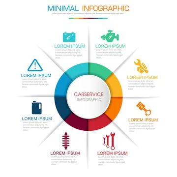 Circle Infographic Elements with car service icon on full color background ci Stock Illustration
