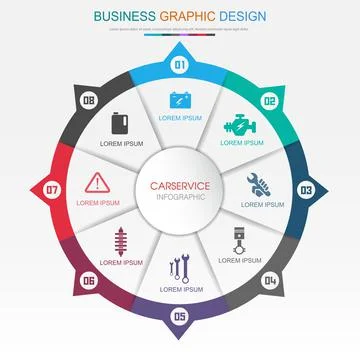 Circle Infographic Elements with car service icon on full color background ci Stock Illustration