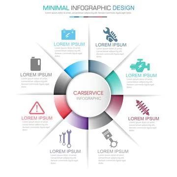 Circle Infographic Elements with car service icon on full color background ci Illustrazione stock