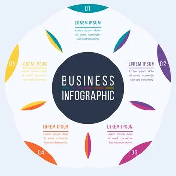 Circle Infographic template 5 steps, objects, elements or options infographic Stock Illustration