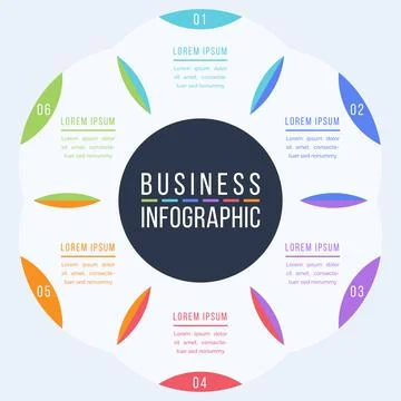 Circle Infographic template 6 steps, objects, elements or options infographic Stockillustratie