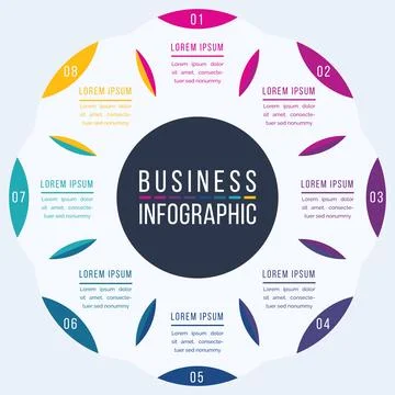 Circle Infographic template 8 steps, objects, elements or options infographic Stock Illustration