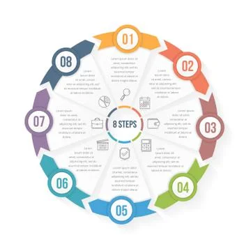 Circle Infographic Template with Eight Elements Stock Illustration