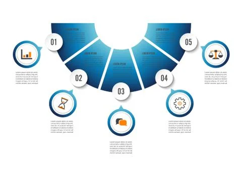 Circle infographic template five option, process or step for business present Stock Illustration