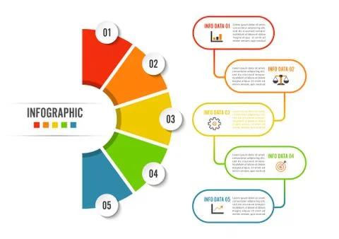Circle infographic template five option, process or step for business present Stock Illustration