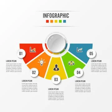 Circle infographic template five option, process or step for business present Stock Illustration