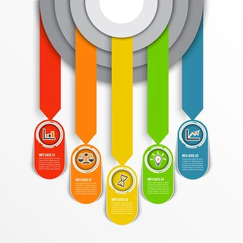 Circle infographic template five option, process or step for business present Stock Illustration