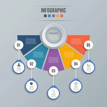 Circle infographic template five option, process or step for business prese.. Stock Illustration