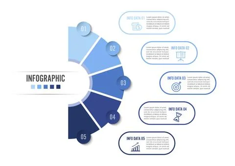 Circle infographic template five option, process or step for business prese.. Stock Illustration