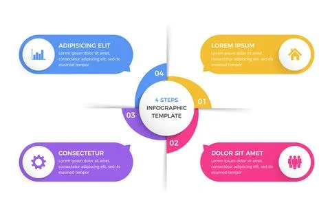 Circle Infographic Template with Four Elements Illustrazione stock