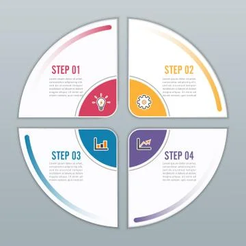 Circle infographic template four option, process or step for business present Stock Illustration
