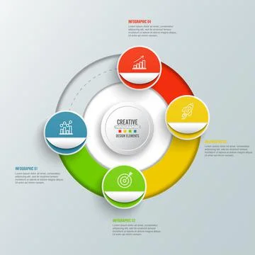 Circle infographic template four option, process or step for business present Stock Illustration