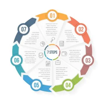 Circle Infographic Template with Seven Elements Stock Illustration