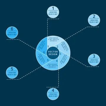 Circle Infographics elements. 6 steps, options, levels, parts or processes. I Stock Illustration