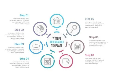 Circle Infographics with Seven Elements Illustrazione stock