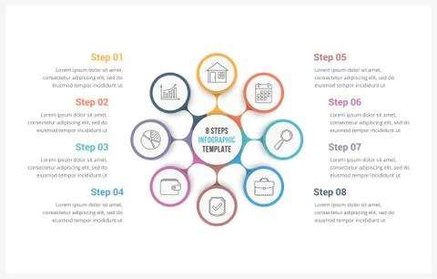 Circle Infographics Template with Eight Elements Stock Illustration