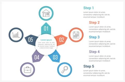 Circle Infographics Template with Five Elements 库存插图