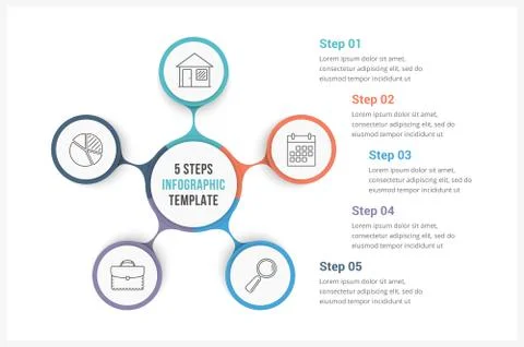 Circle Infographics Template with Five Elements 库存插图