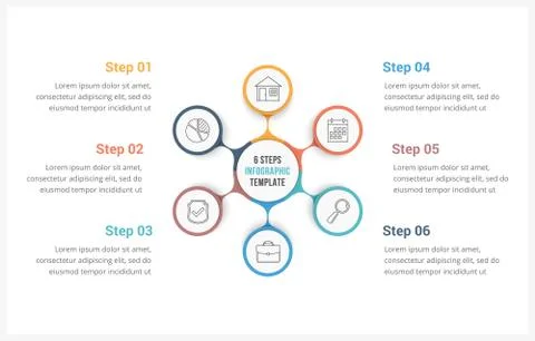 Circle Infographics Template with Six Elements Illustrazione stock