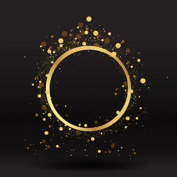 Circle involute golden dust curl, with bokeh and twinkles, glitter luxury bac Stock Illustration
